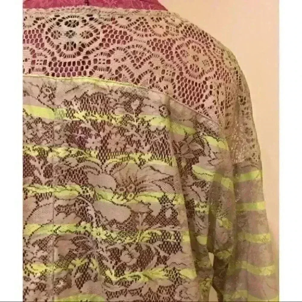 Style & Co Top Green Brown Floral 3/4 Sleeve